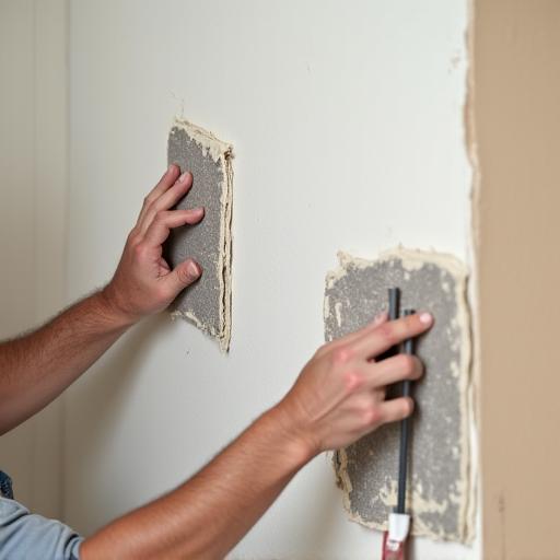 A professional preparing a wall for wallpaper installation.